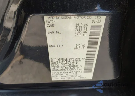 2013 Nissan Altima 2.5 Sv z USA, uszkodzony, nr VIN 1N4AL3AP0DN498272